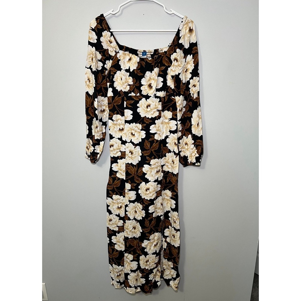 Old Navy Women's Brown, Cream & Black Long‎ Sleeve Floral Maxi Dress Size Small